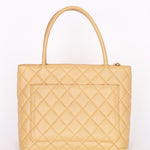 Chanel Caviar Beige Medallion Charm Tote Bag