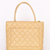 Chanel Caviar Beige Medallion Charm Tote Bag