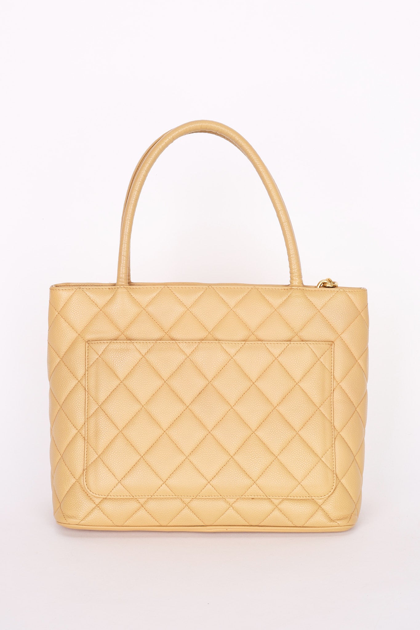 Chanel Caviar Beige Medallion Charm Tote Bag