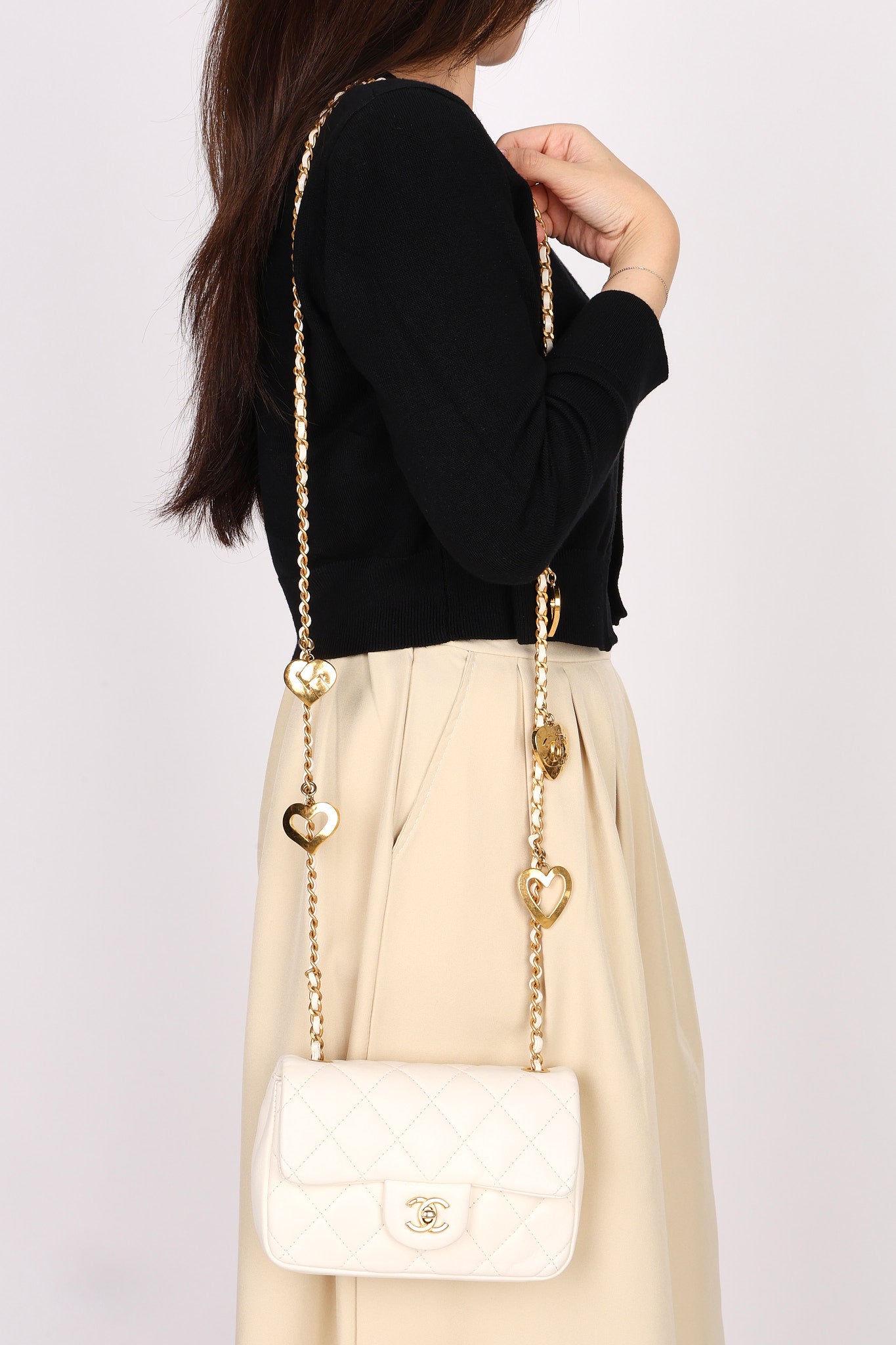 Chanel Heart Charms Mini Flap White Calfskin AGHW