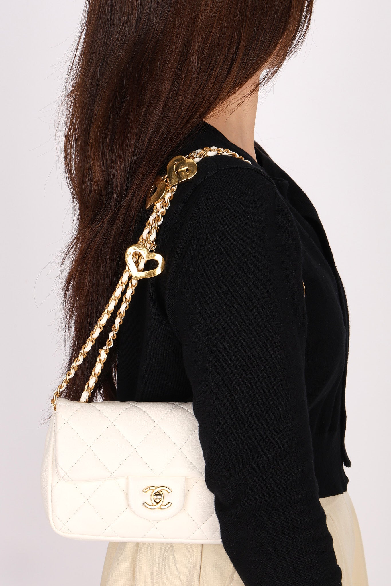 Chanel Heart Charms Mini Flap White Calfskin AGHW