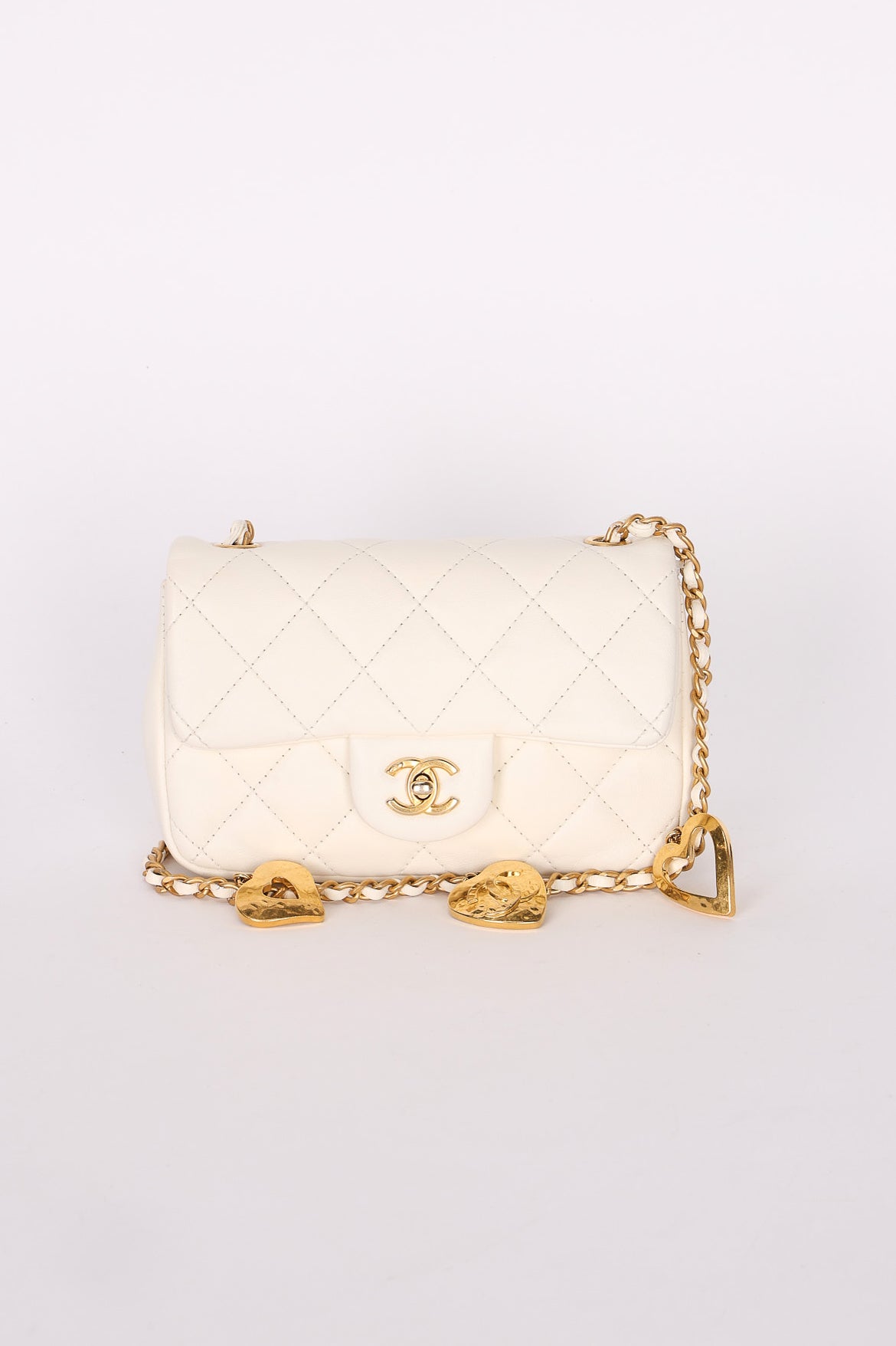 Chanel Heart Charms Mini Flap White Calfskin AGHW