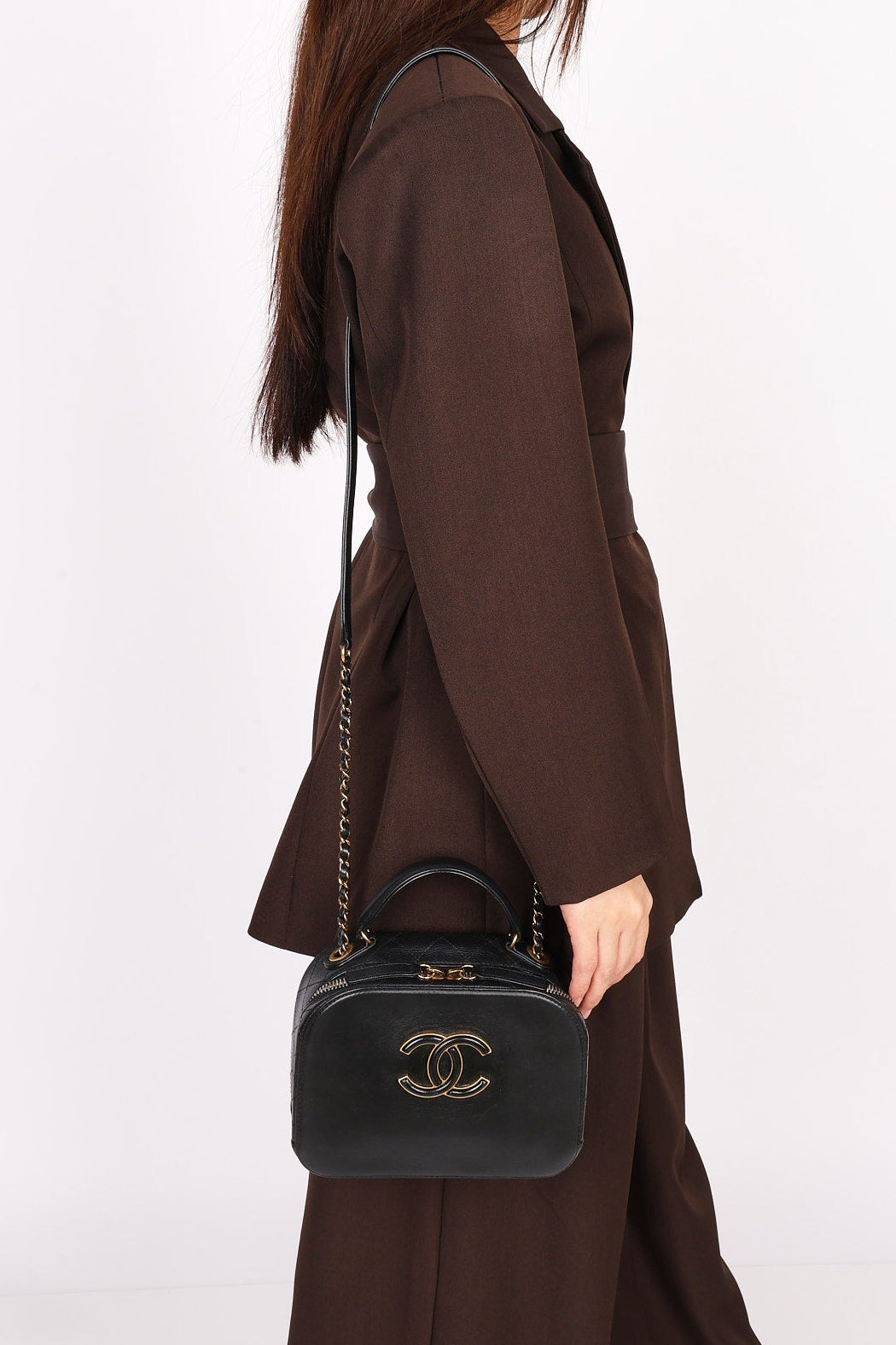 Chanel CC Top Handle Vanity Bag Black Calfskin AGHW