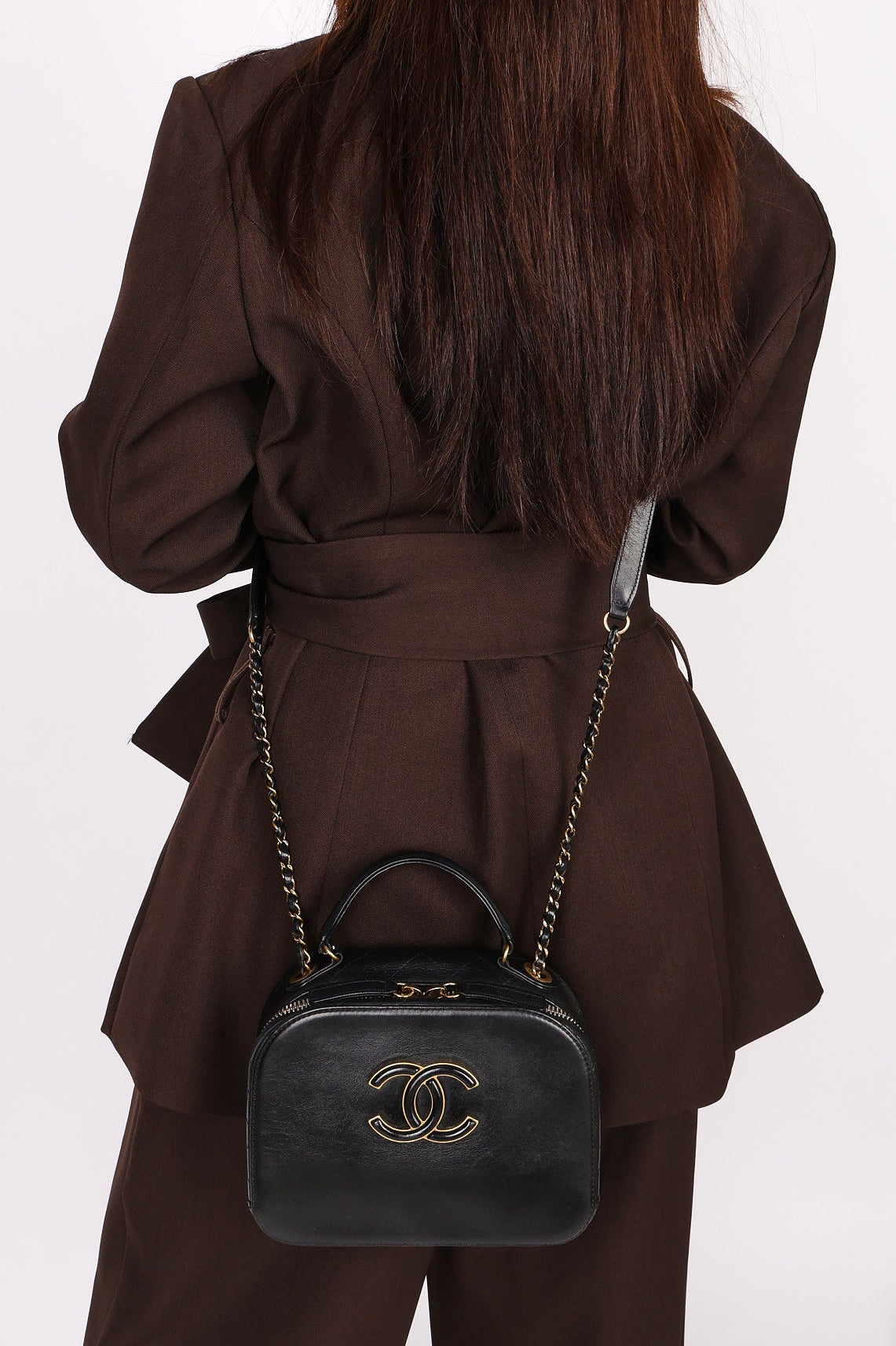 Chanel CC Top Handle Vanity Bag Black Calfskin AGHW