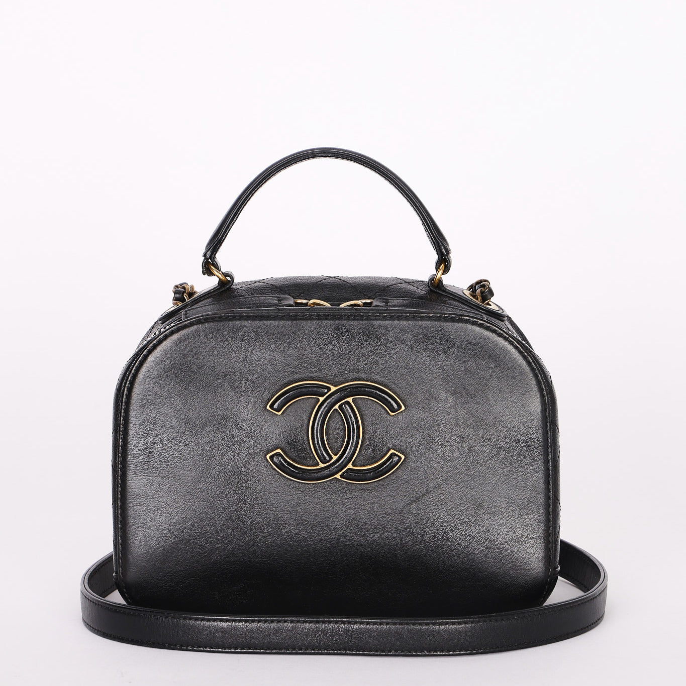 Chanel CC Top Handle Vanity Bag Black Calfskin AGHW