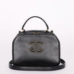 Chanel CC Top Handle Vanity Bag Black Calfskin AGHW