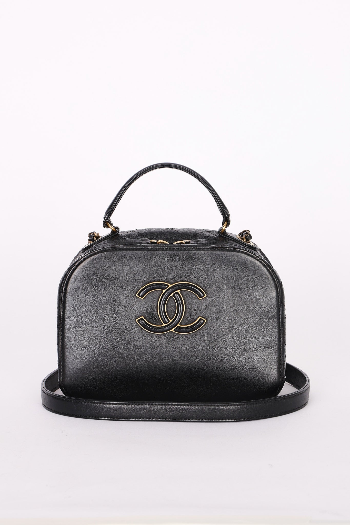 Chanel CC Top Handle Vanity Bag Black Calfskin AGHW