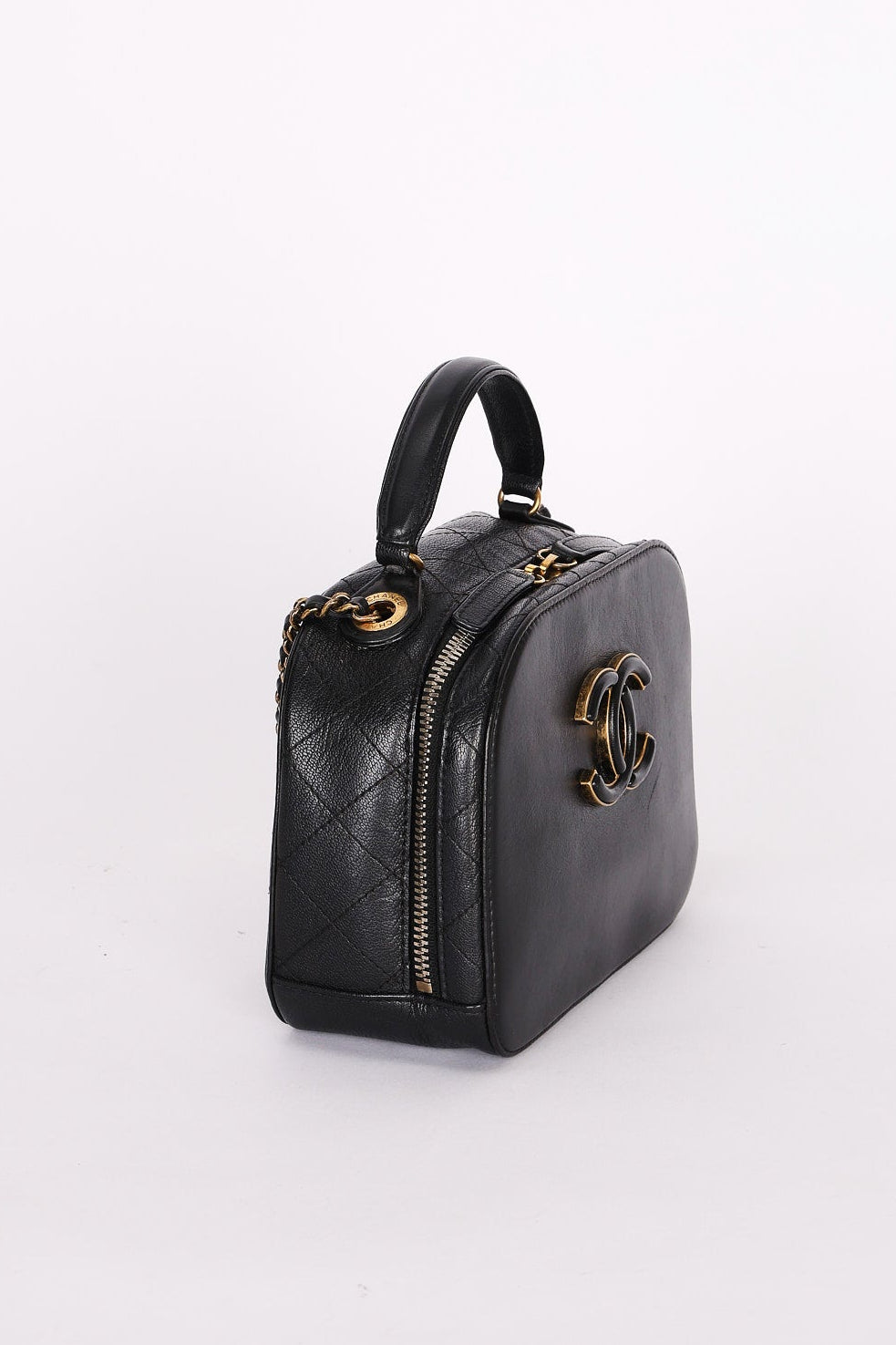Chanel CC Top Handle Vanity Bag Black Calfskin AGHW