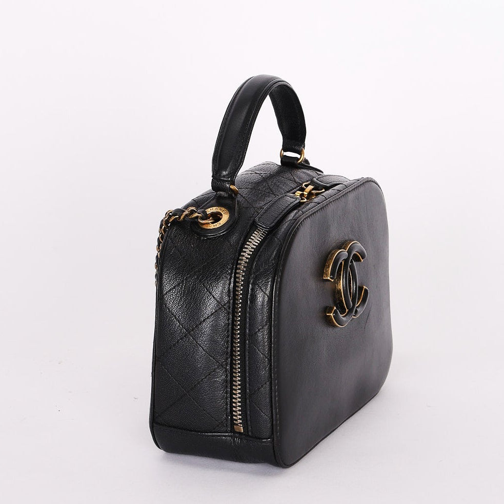 Chanel CC Top Handle Vanity Bag Black Calfskin AGHW