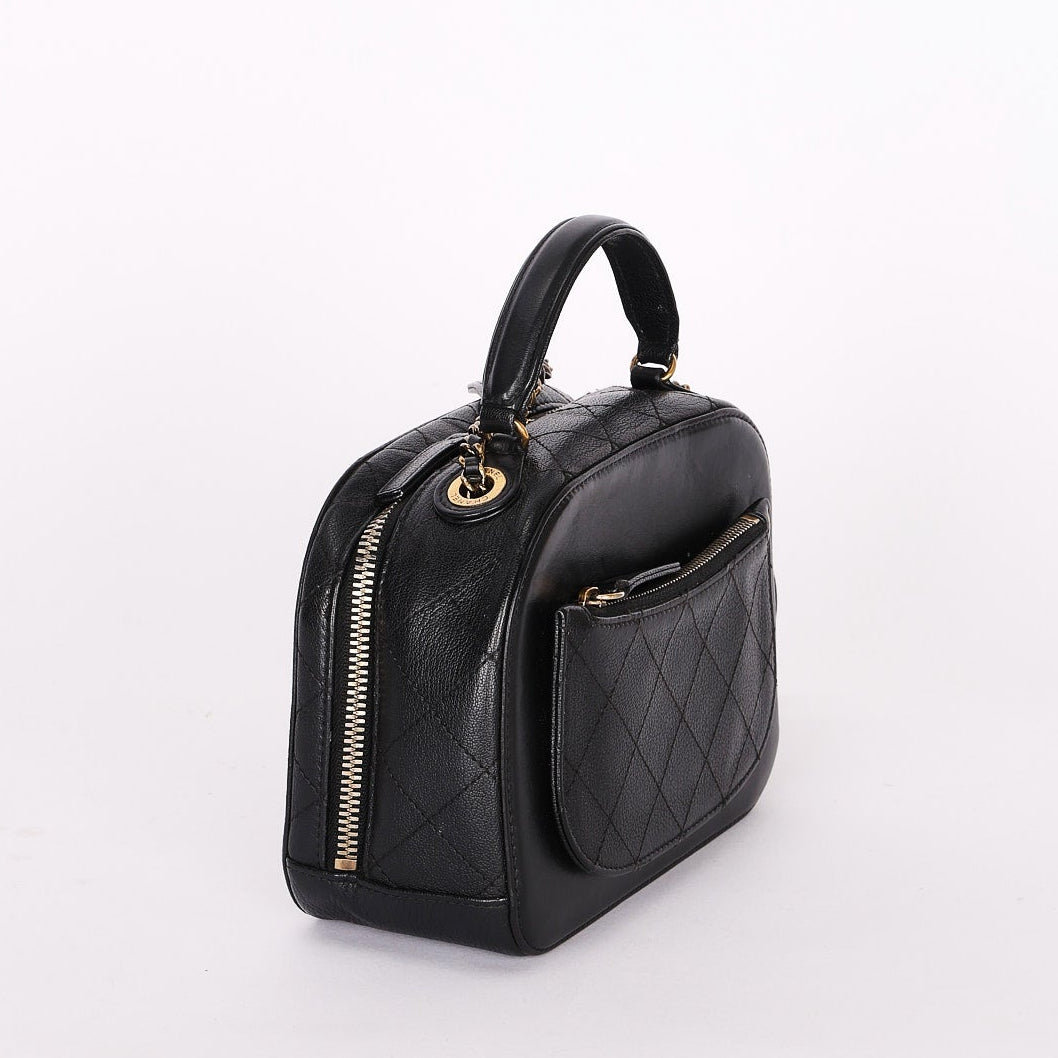 Chanel CC Top Handle Vanity Bag Black Calfskin AGHW