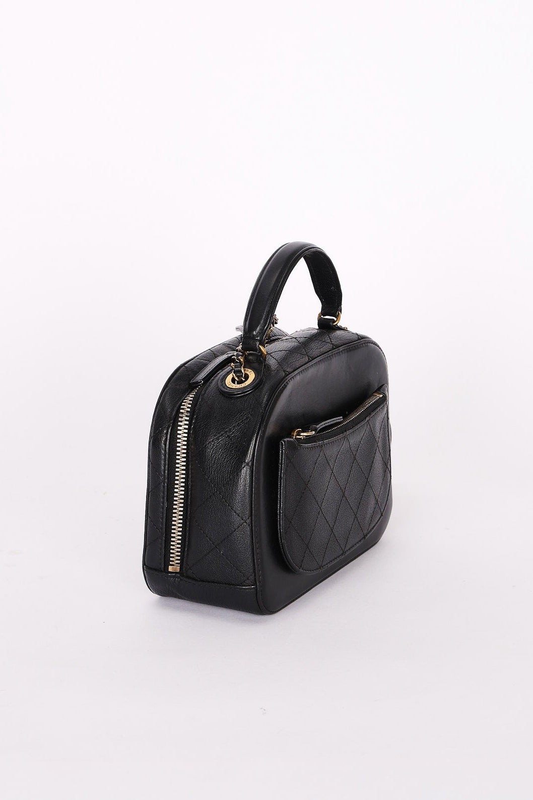 Chanel CC Top Handle Vanity Bag Black Calfskin AGHW
