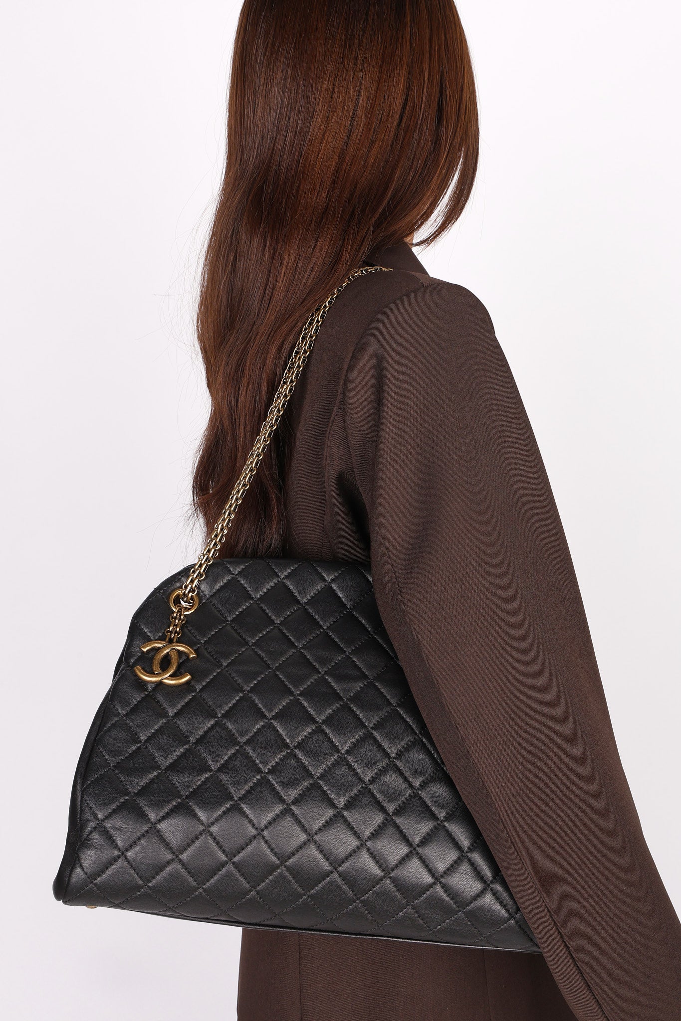 Chanel Just Mademoiselle Bowling Bag Black Calfskin AGHW