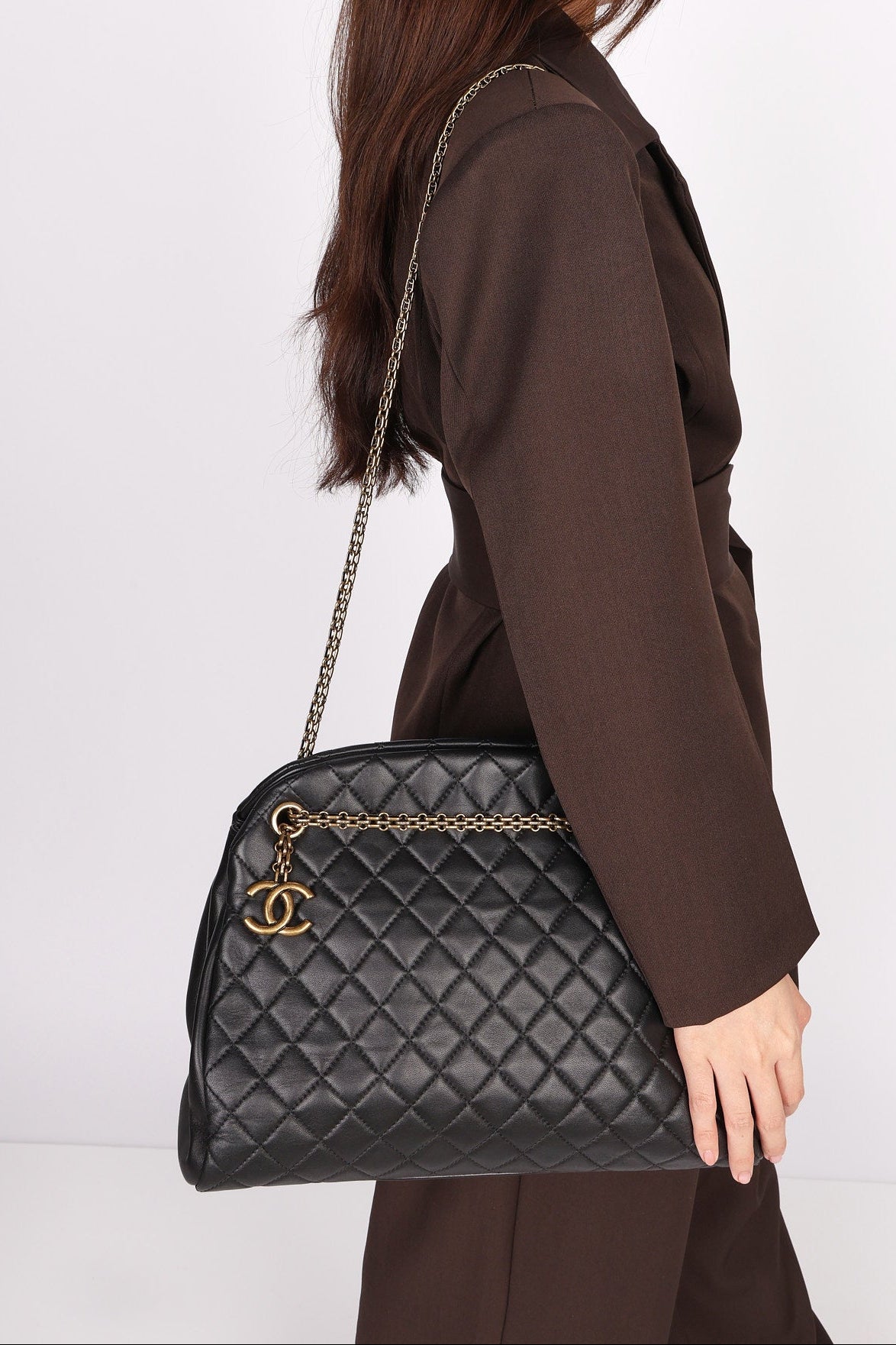 Chanel Just Mademoiselle Bowling Bag Black Calfskin AGHW