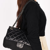 Chanel Bag Black Crinkled Calfskin and Wool RHW