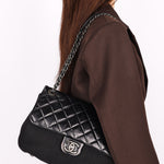 Chanel Edelweiss Curvy Flap Black Crinkled Calfskin and Wool 2015 RHW