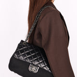 Chanel Edelweiss Curvy Flap Black Crinkled Calfskin and Wool 2015 RHW