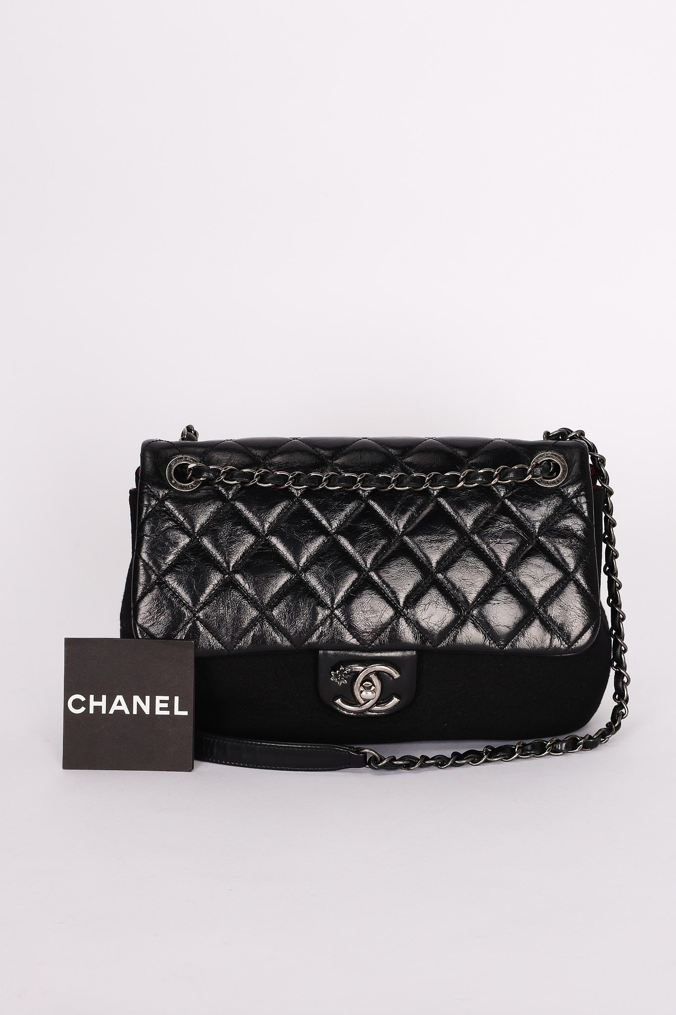 Chanel Bag Black Crinkled Calfskin and Wool RHW