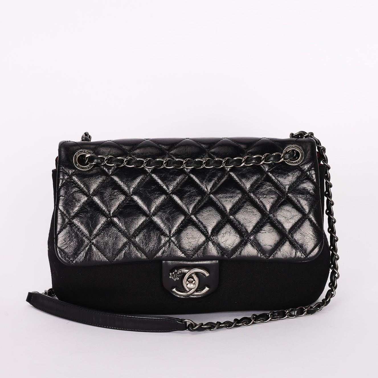 Chanel Bag Black Crinkled Calfskin and Wool RHW