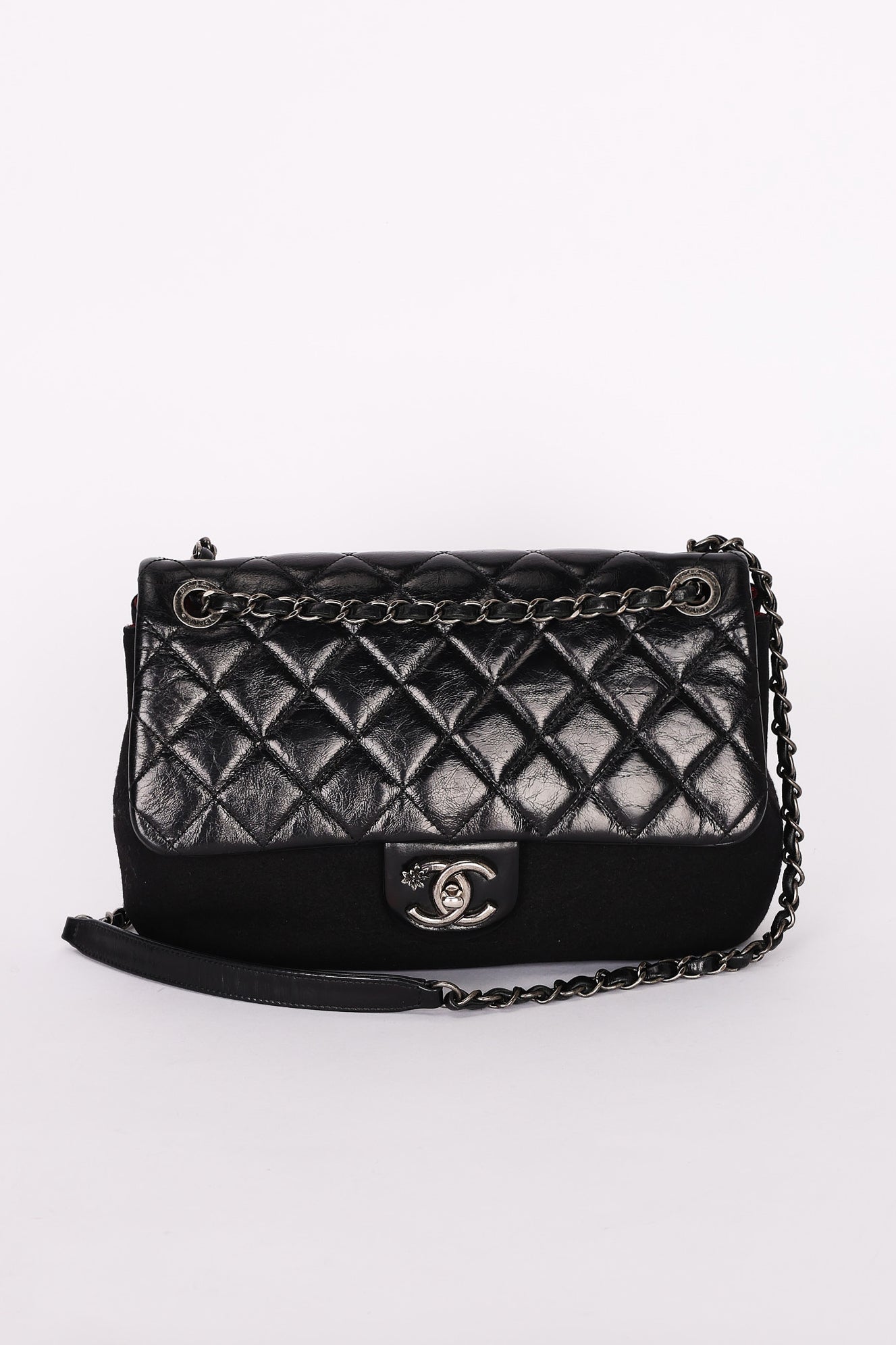 Chanel Bag Black Crinkled Calfskin and Wool RHW