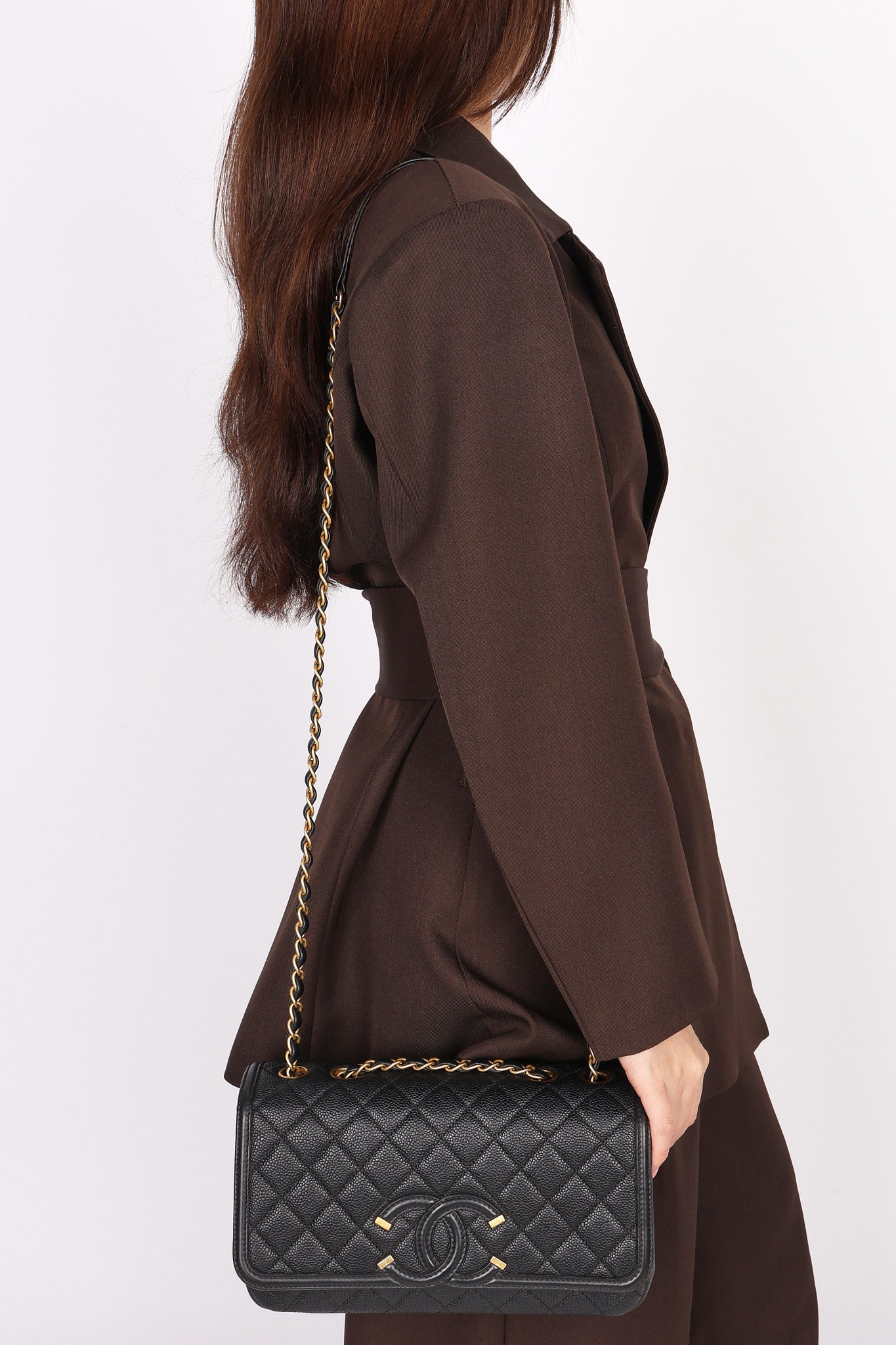 Chanel Medium Filigree Single Flap Black Caviar AGHW