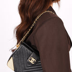 Chanel Chevron Box Bag Black Calfskin AGHW