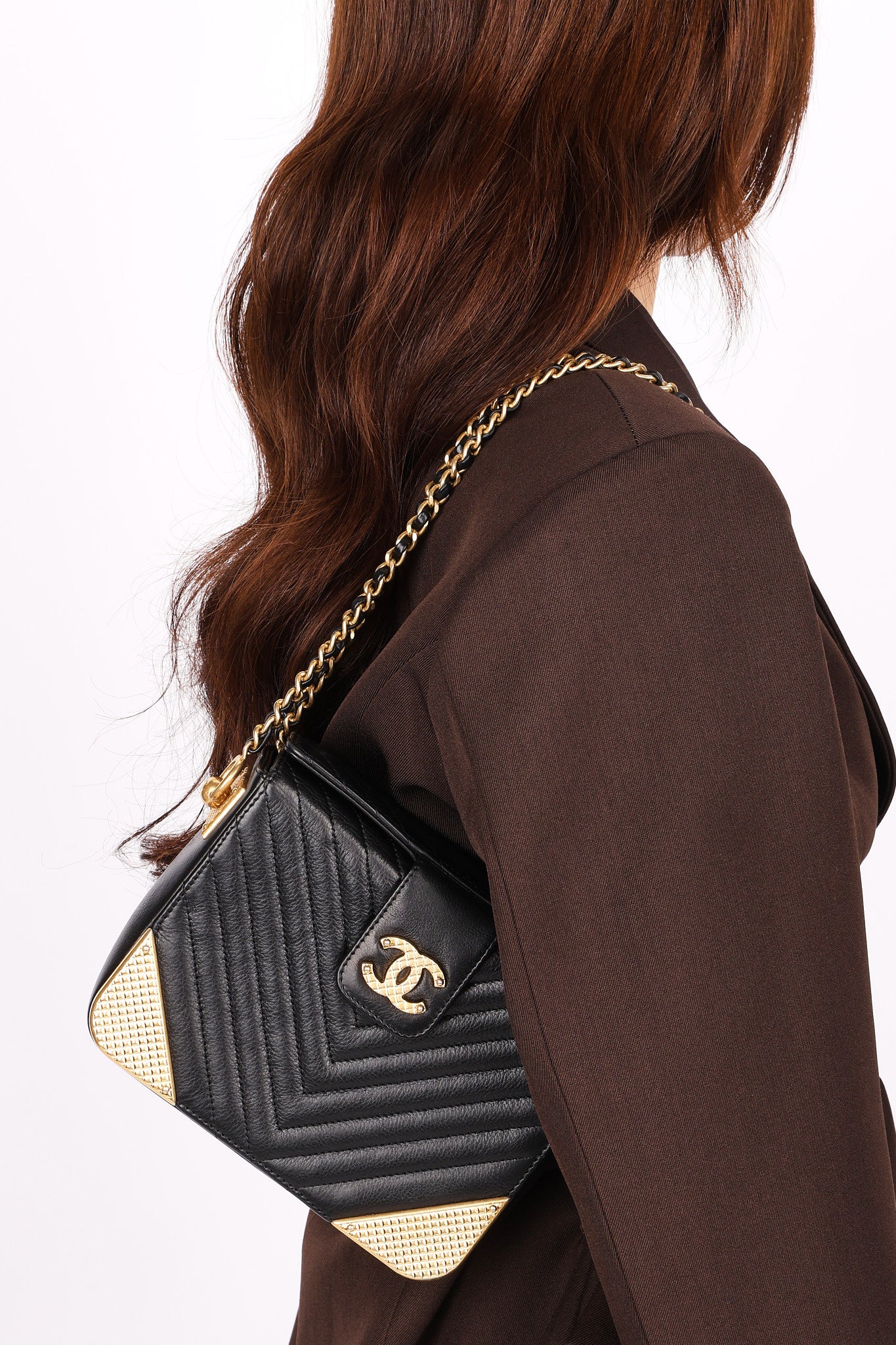 Chanel Chevron Box Bag Black Calfskin AGHW
