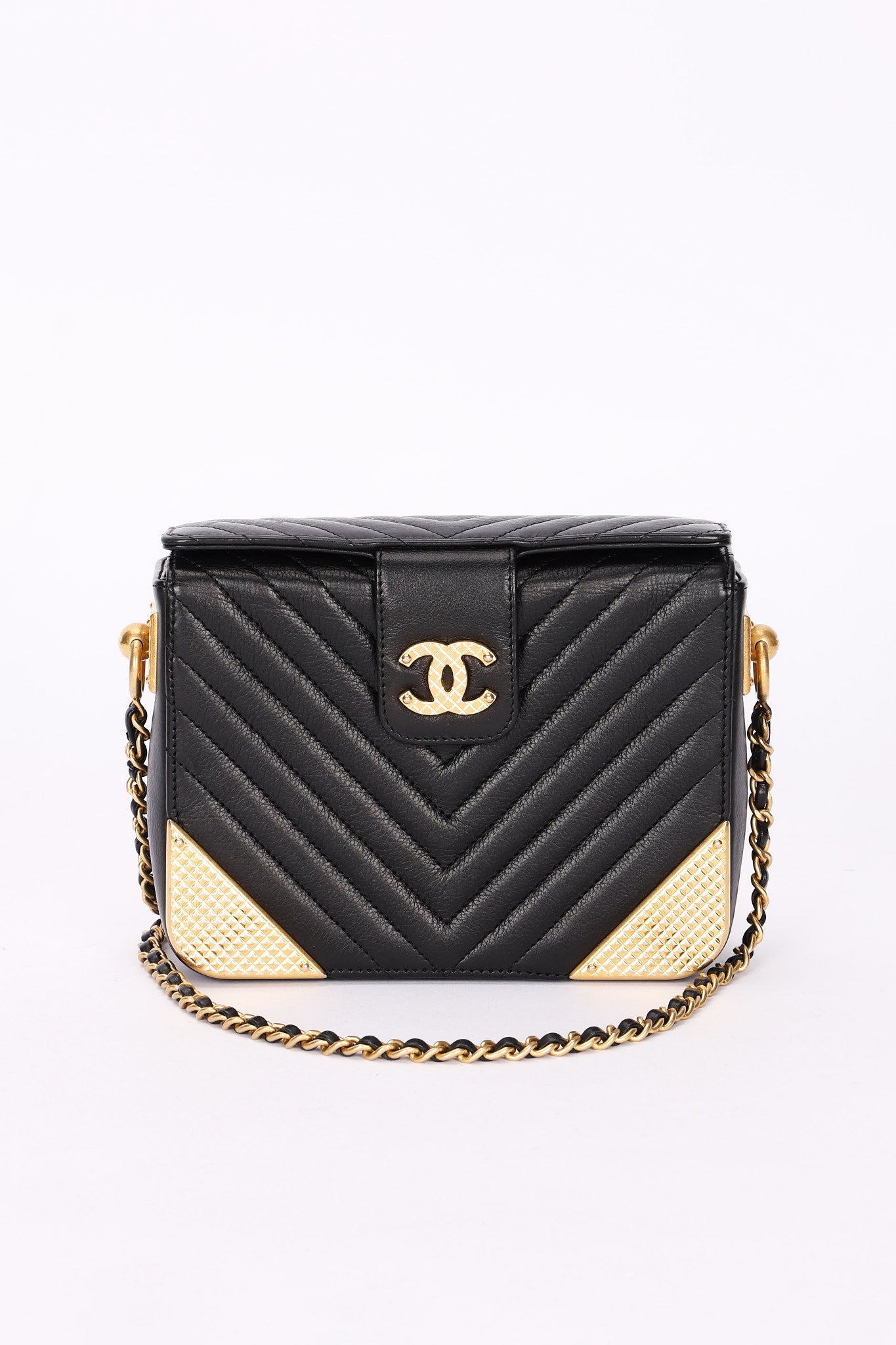 Chanel Chevron Box Bag Black Calfskin AGHW