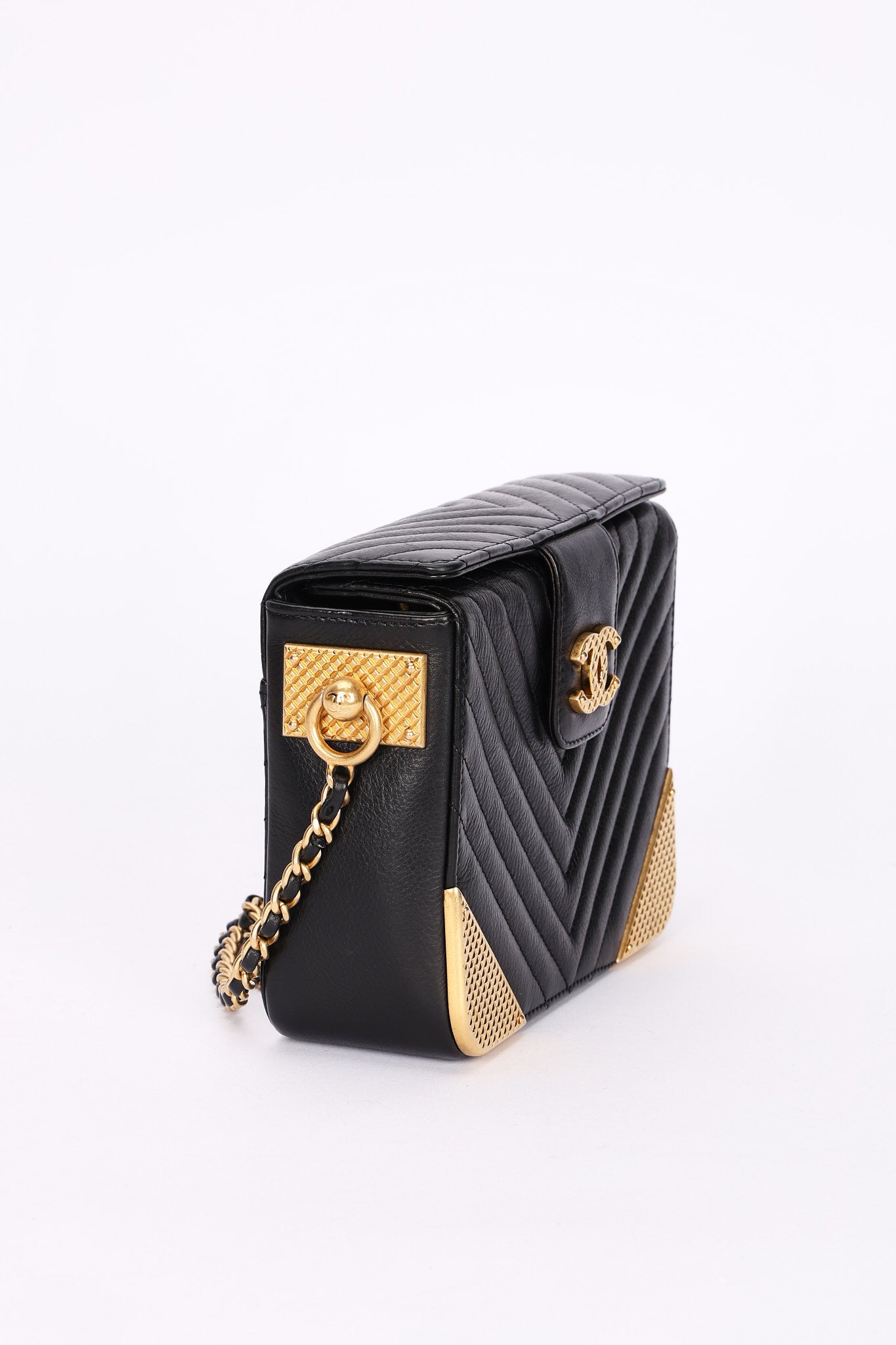 Chanel Chevron Box Bag Black Calfskin AGHW
