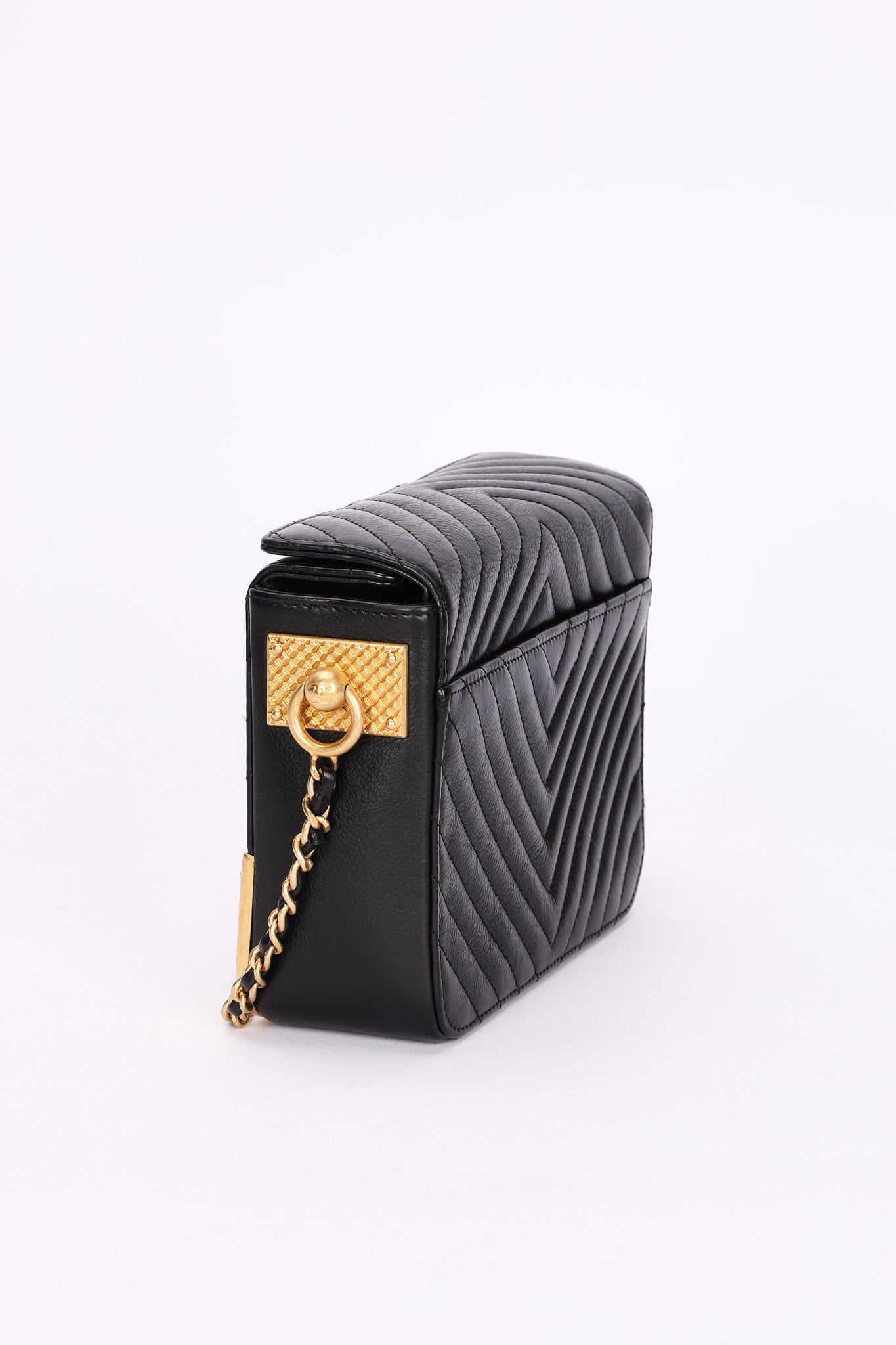 Chanel Chevron Box Bag Black Calfskin AGHW
