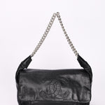 Chanel Stitched CC Single Flap Black Calfskin SHW