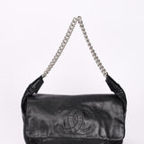 Chanel Stitched CC Single Flap Black Calfskin SHW