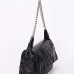 Chanel Stitched CC Single Flap Black Calfskin SHW