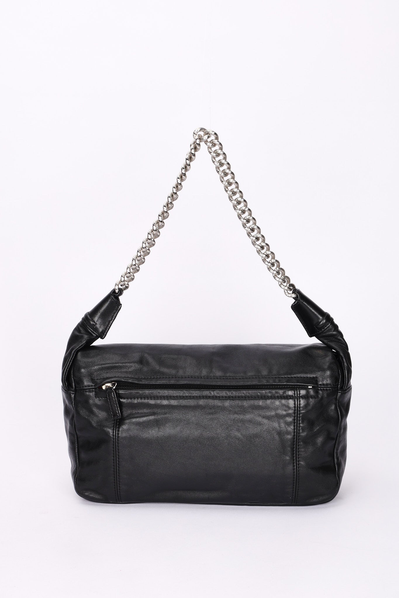 Chanel Stitched CC Single Flap Black Calfskin SHW