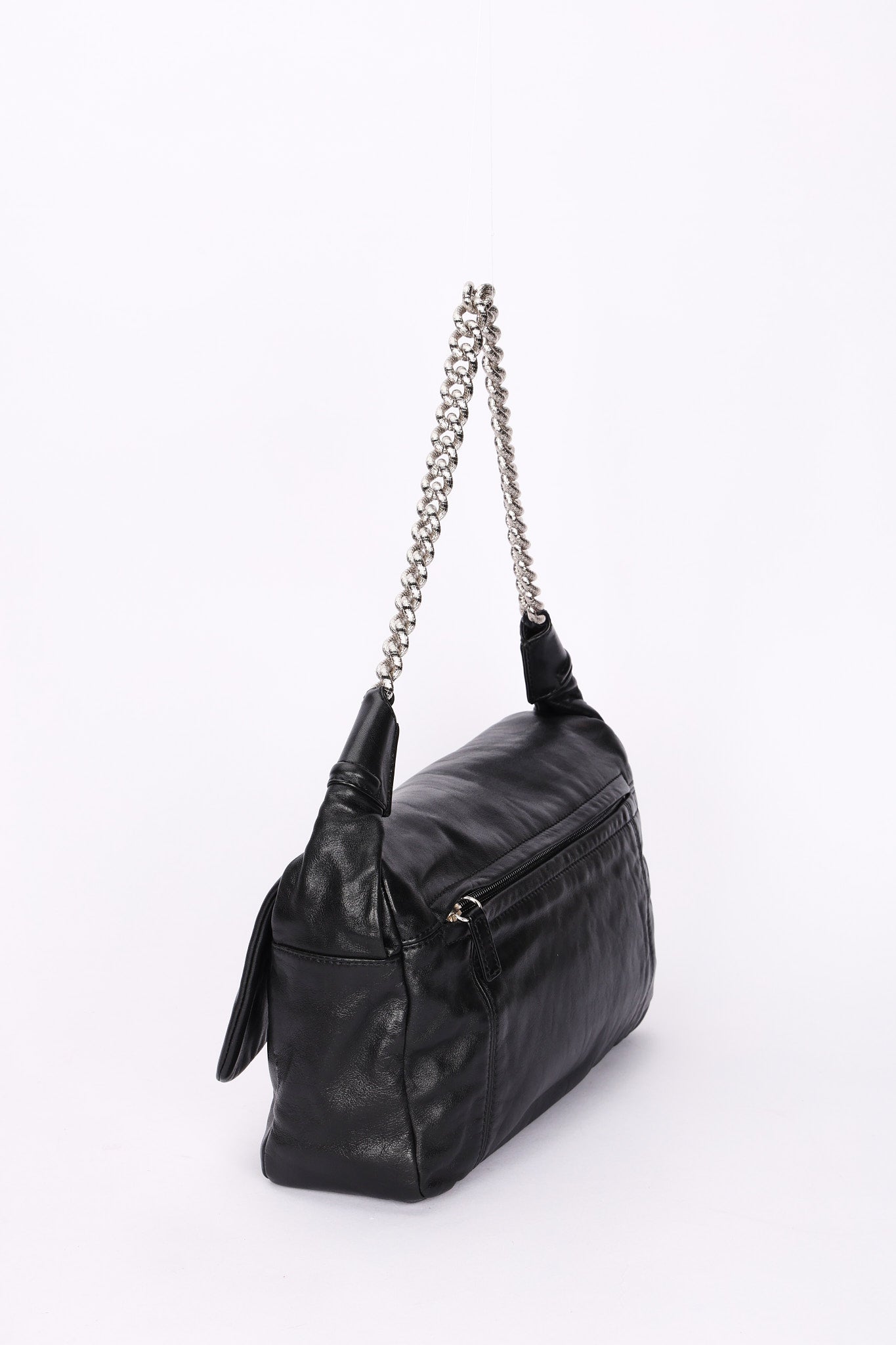 Chanel Stitched CC Single Flap Black Calfskin SHW