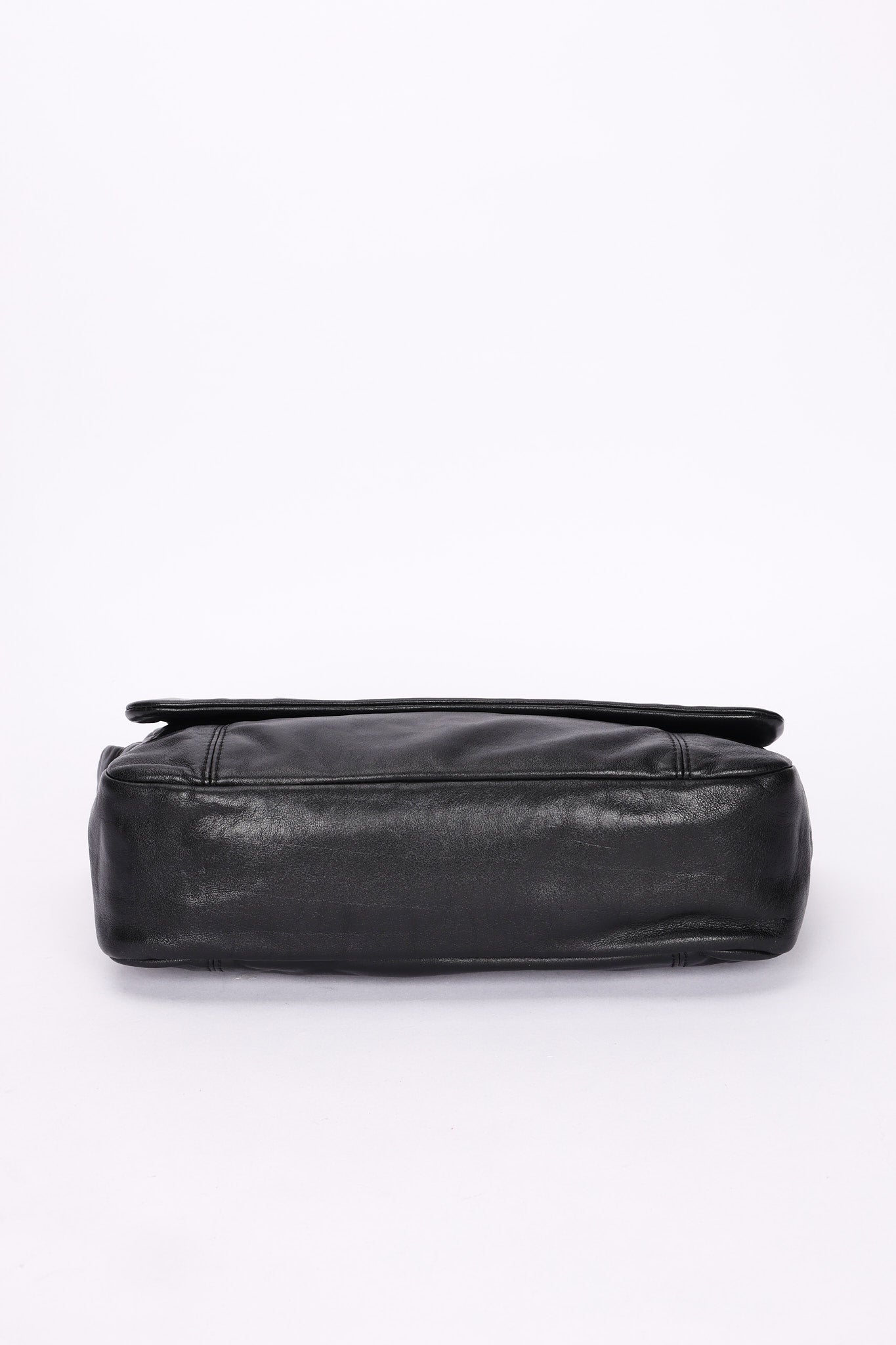 Chanel Stitched CC Single Flap Black Calfskin SHW