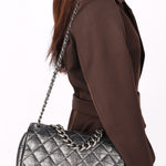 Chanel Single Flap Gun Metal Grey Crinkled Calfskin RHW