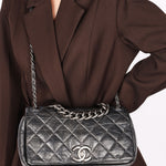 Chanel Single Flap Gun Metal Grey Crinkled Calfskin RHW