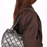 Chanel Single Flap Gun Metal Grey Crinkled Calfskin RHW