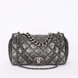 Chanel Single Flap Gun Metal Grey Crinkled Calfskin RHW