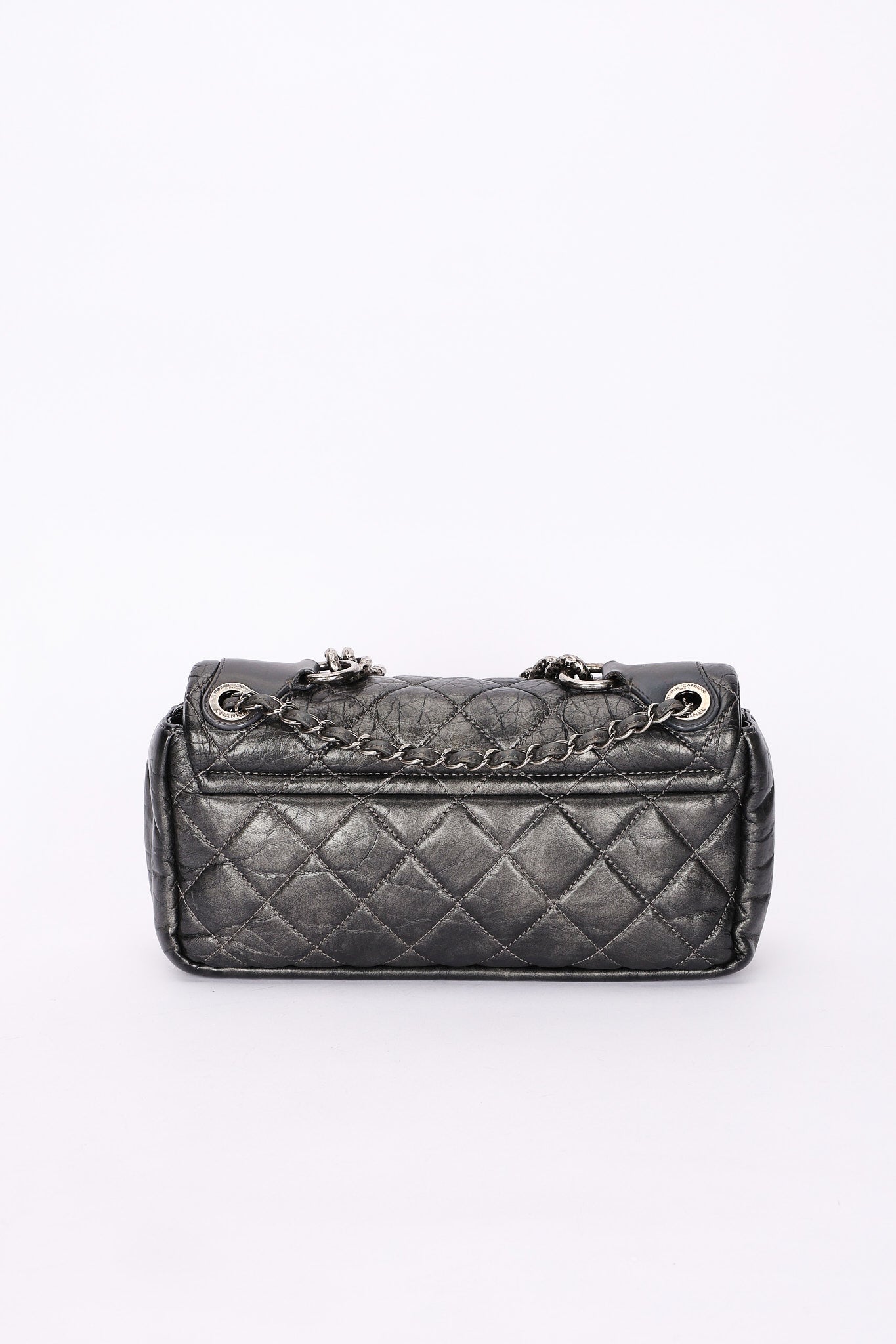 Chanel Single Flap Gun Metal Grey Crinkled Calfskin RHW
