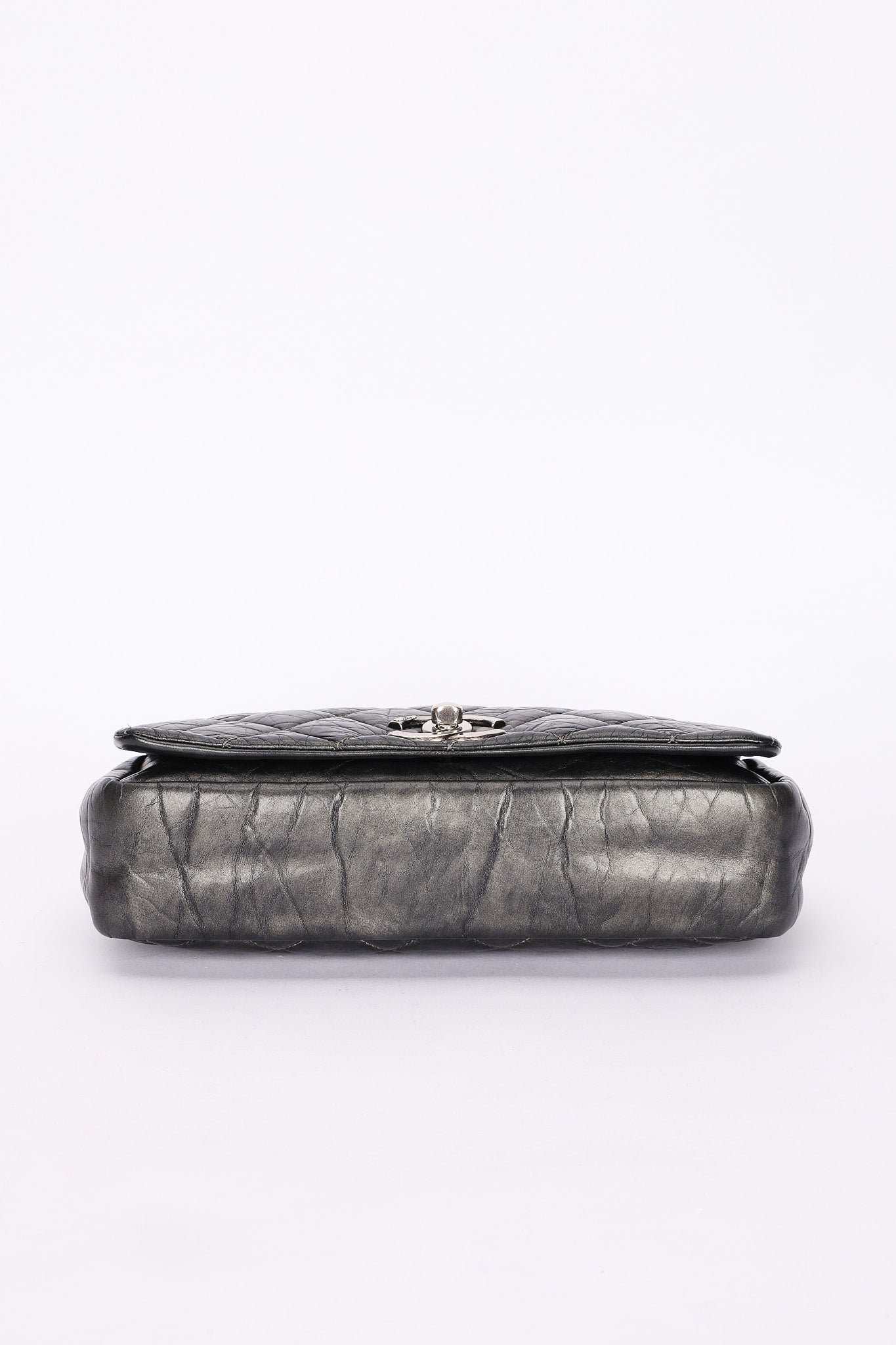 Chanel Single Flap Gun Metal Grey Crinkled Calfskin RHW