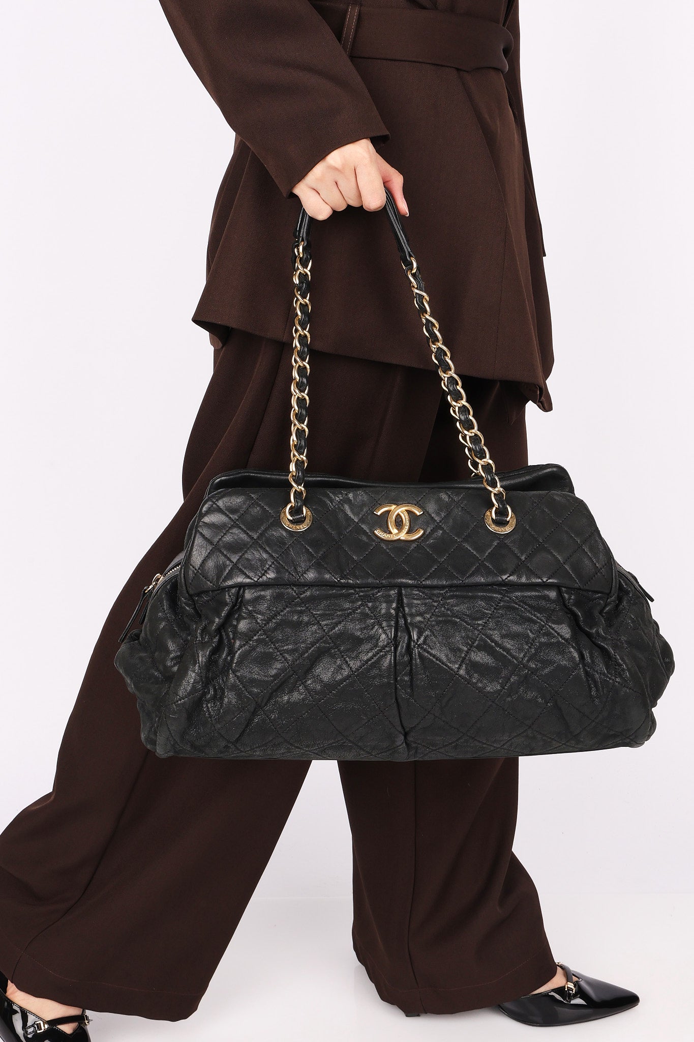 Chanel Bag Black Soft Crinkled Calfskin AGHW