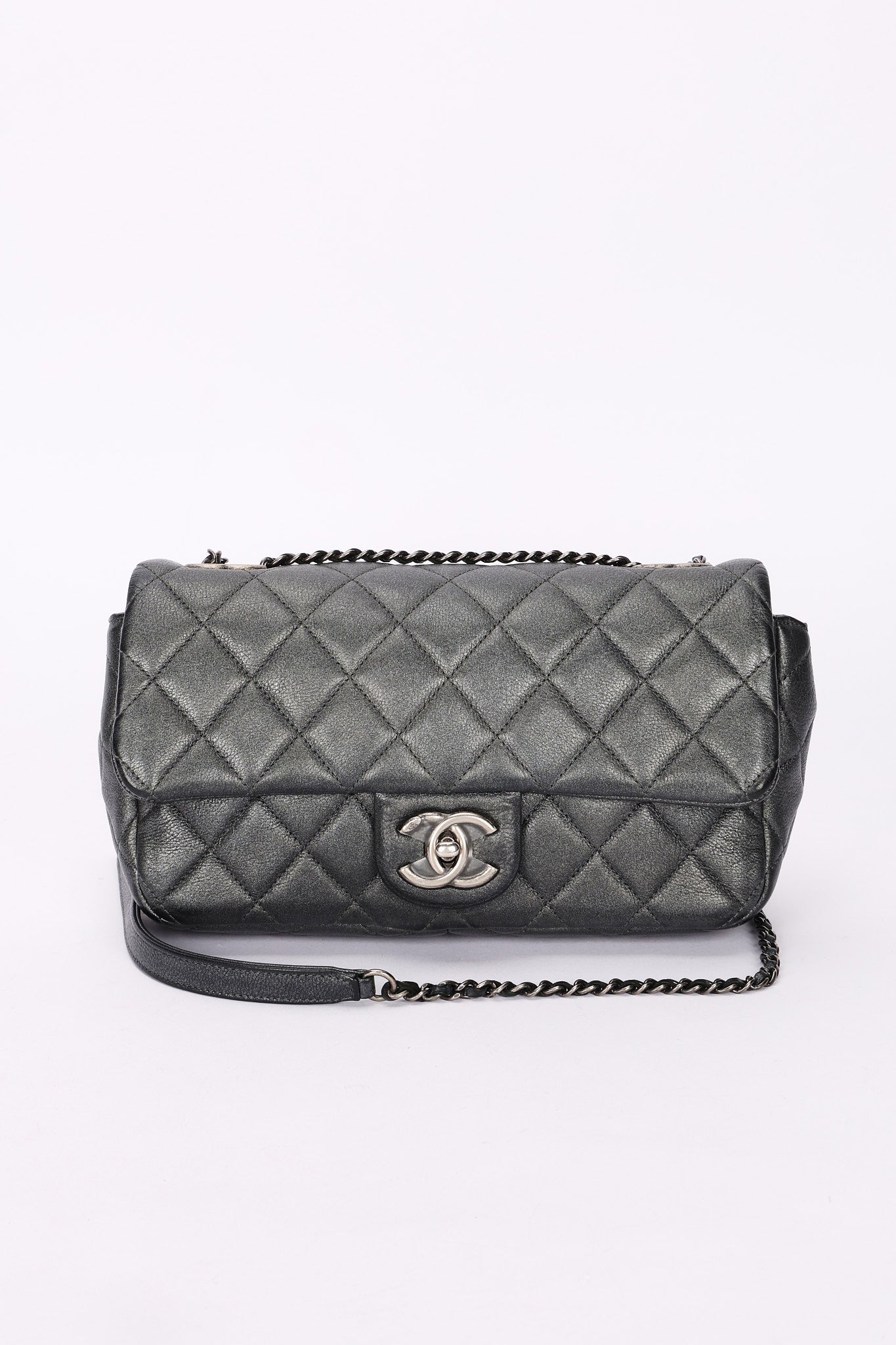 Chanel Medium Single Flap Metallic Gunmetal RHW