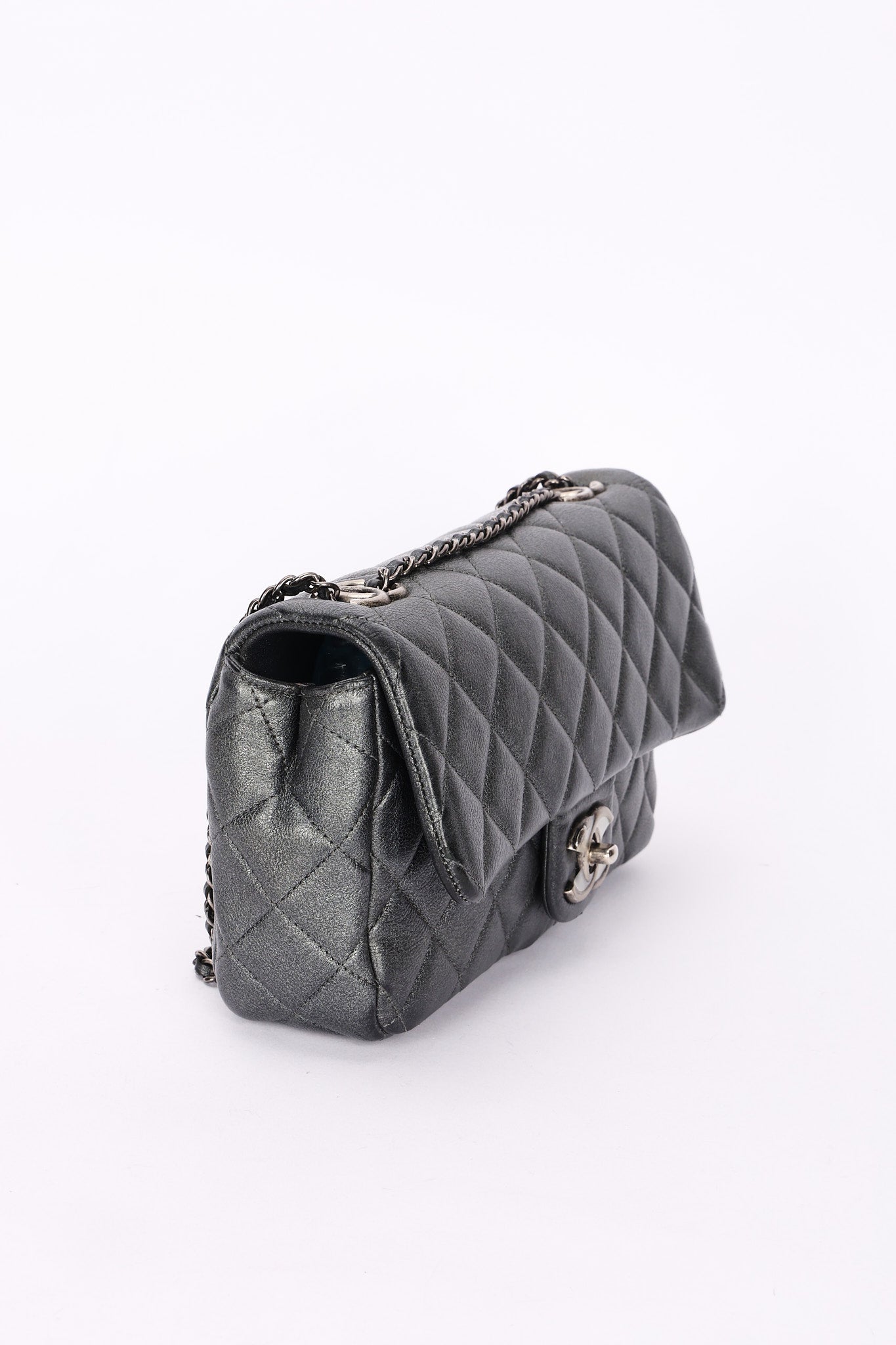 Chanel Medium Single Flap Metallic Gunmetal RHW