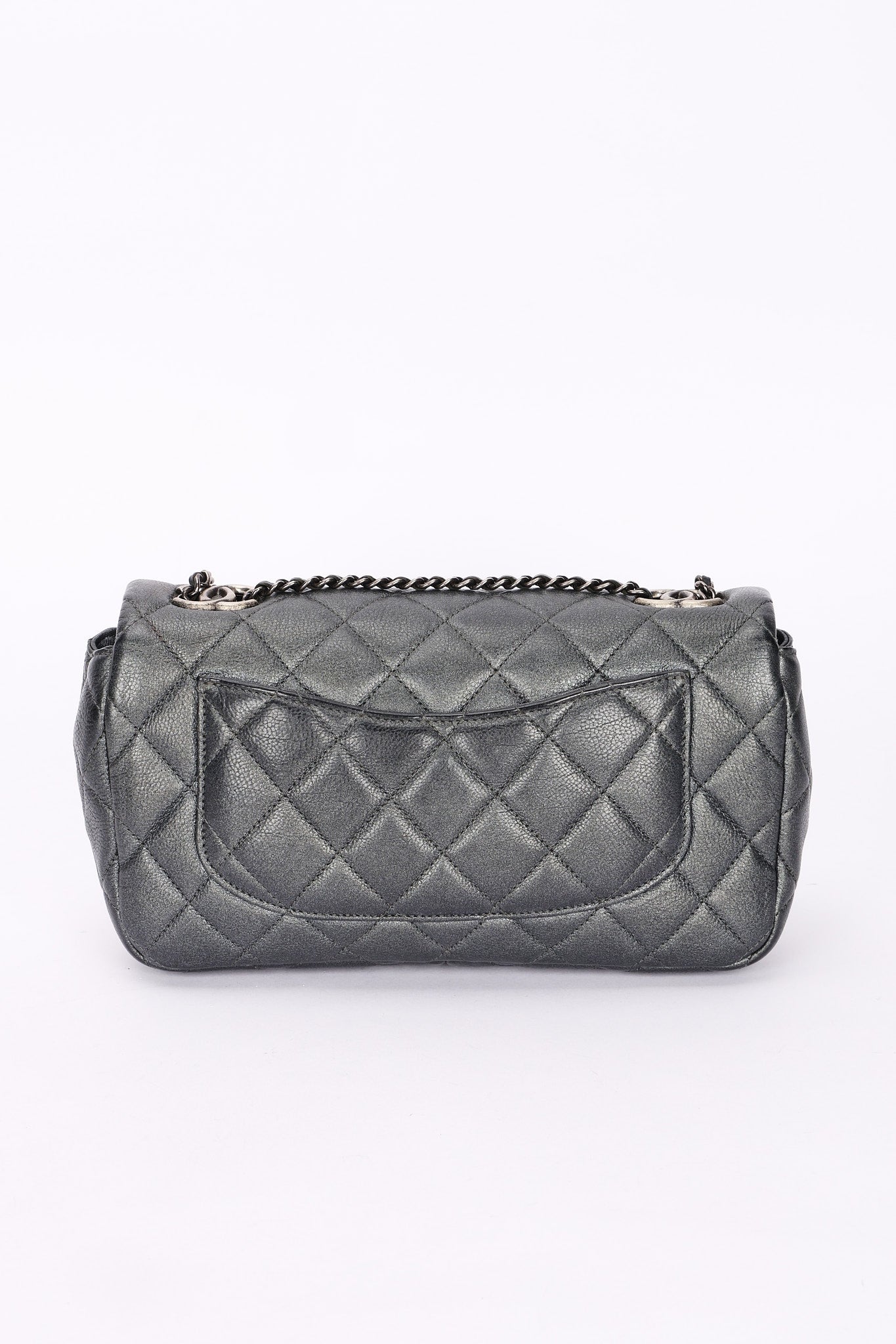 Chanel Medium Single Flap Metallic Gunmetal RHW