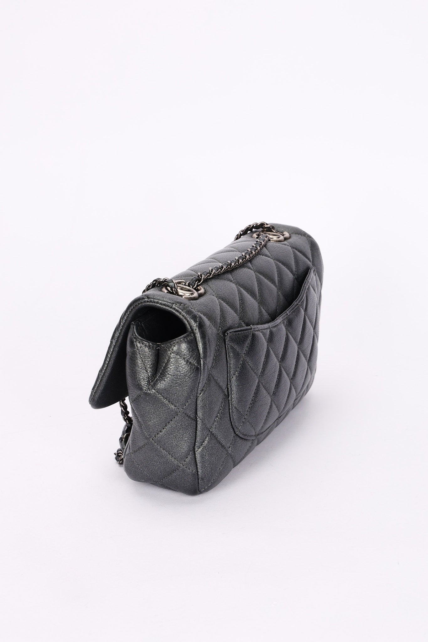 Chanel Medium Single Flap Metallic Gunmetal RHW