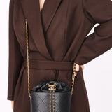Chanel Drawstring Bucket Bag Black Lambskin and Caviar AGHW