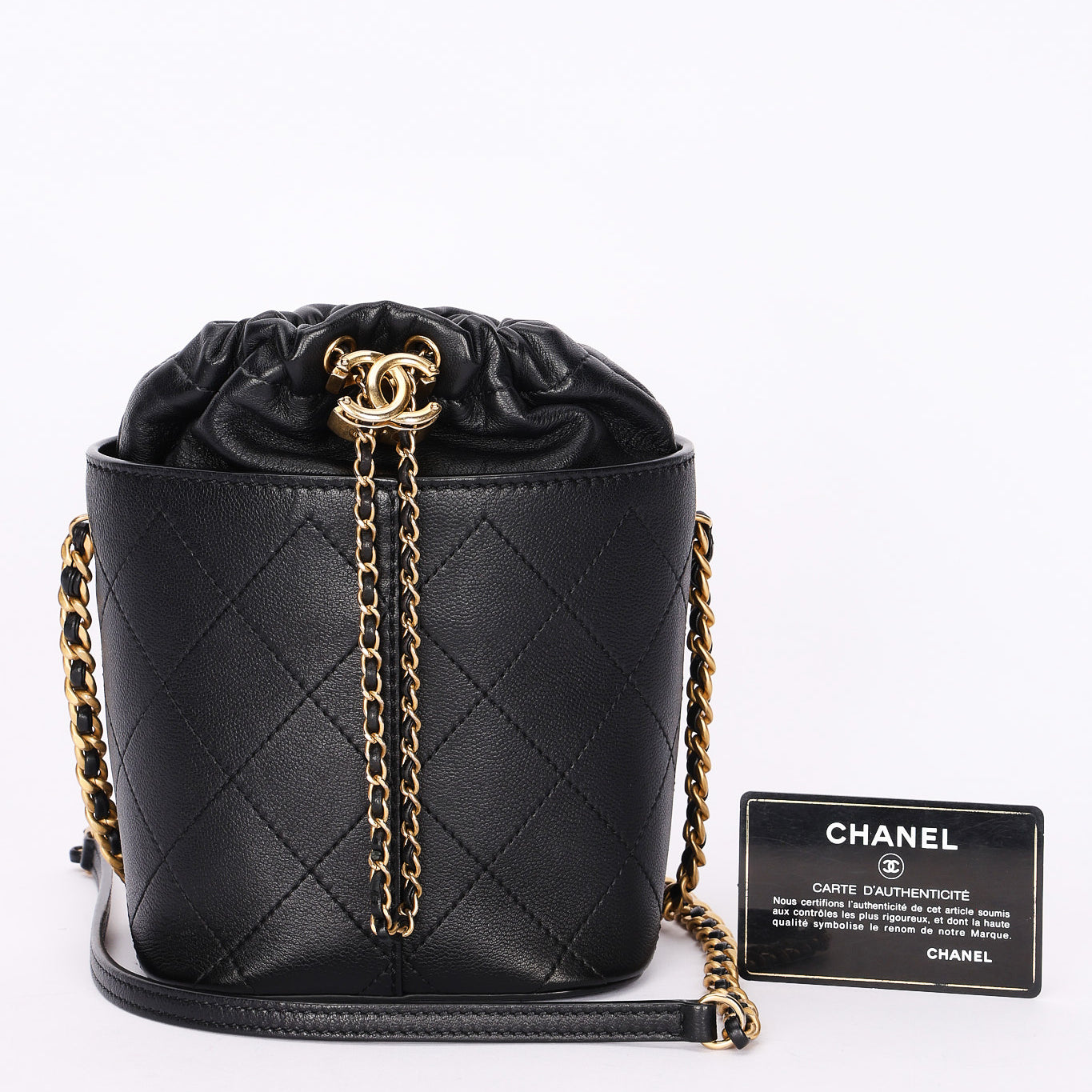 Chanel Drawstring Bucket Bag Black Lambskin and Caviar AGHW