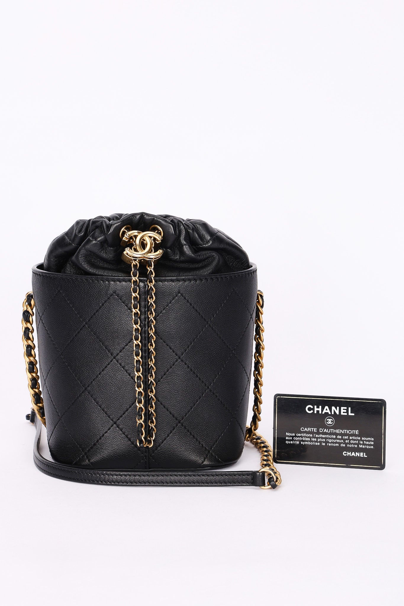 Chanel Drawstring Bucket Bag Black Lambskin and Caviar AGHW