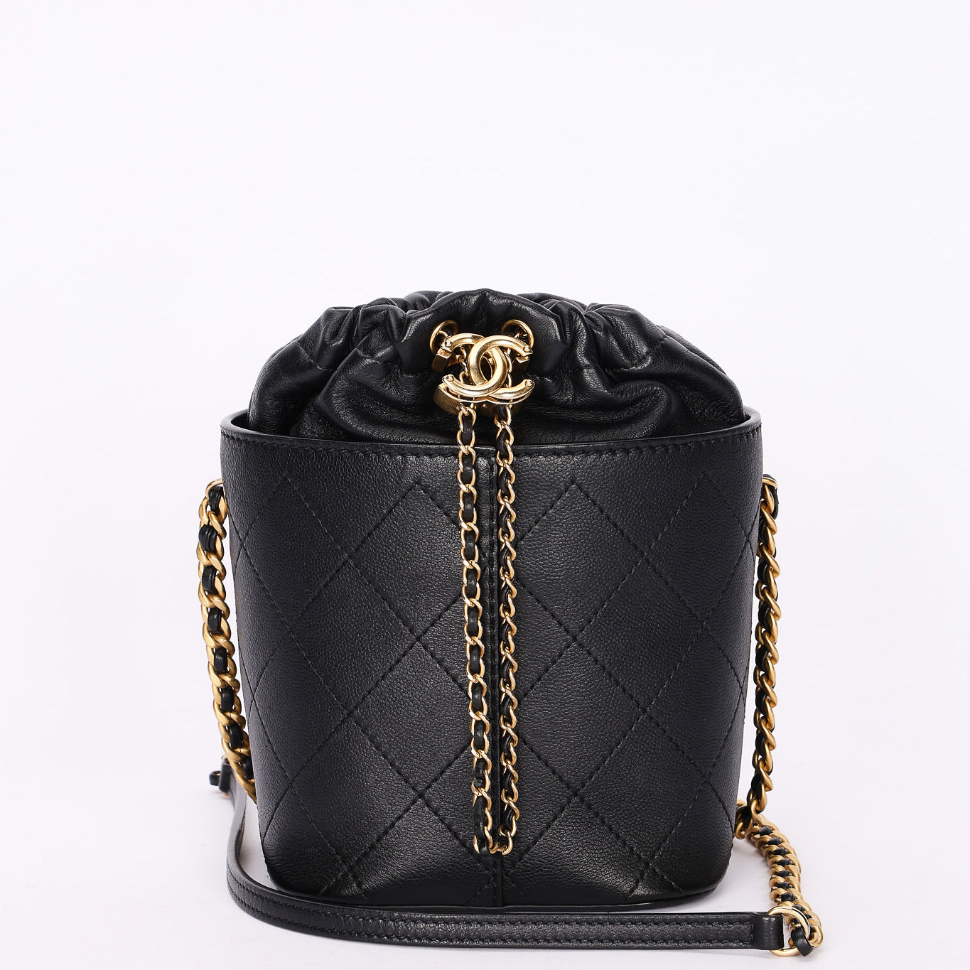 Chanel Drawstring Bucket Bag Black Lambskin and Caviar AGHW